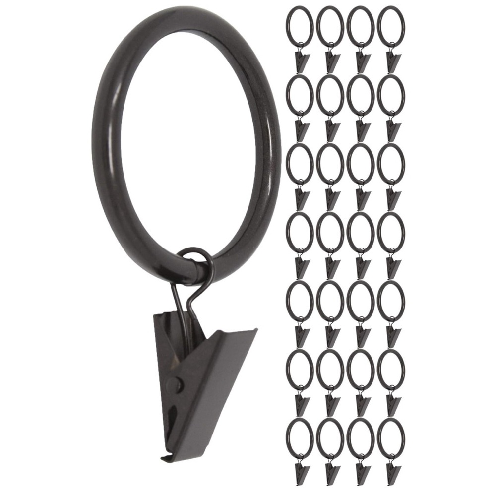 Curtain Rings with Clip - 1.5” Diameter - Set of 28 - Oil Rubbed Bronze
